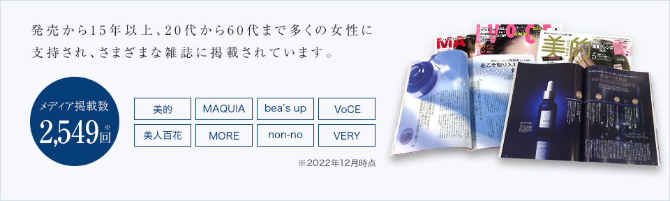 発売から15年以上、20代から60代まで多くの女性に支持され、さまざまな雑誌に掲載されています。