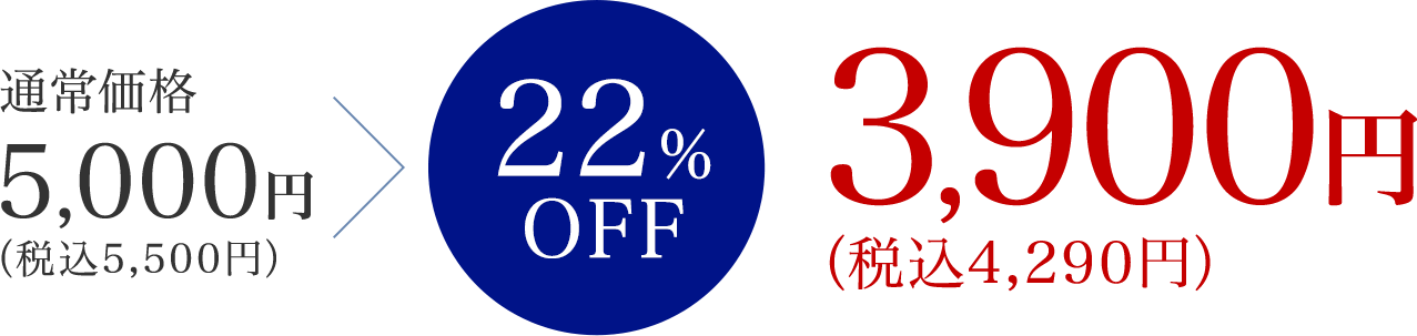 通常価格5,000円（税込5,500円）の22%OFFで3,900円（税込4,290円）